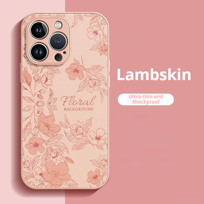 Camellia Pattern Lambskin Apple Phone Case