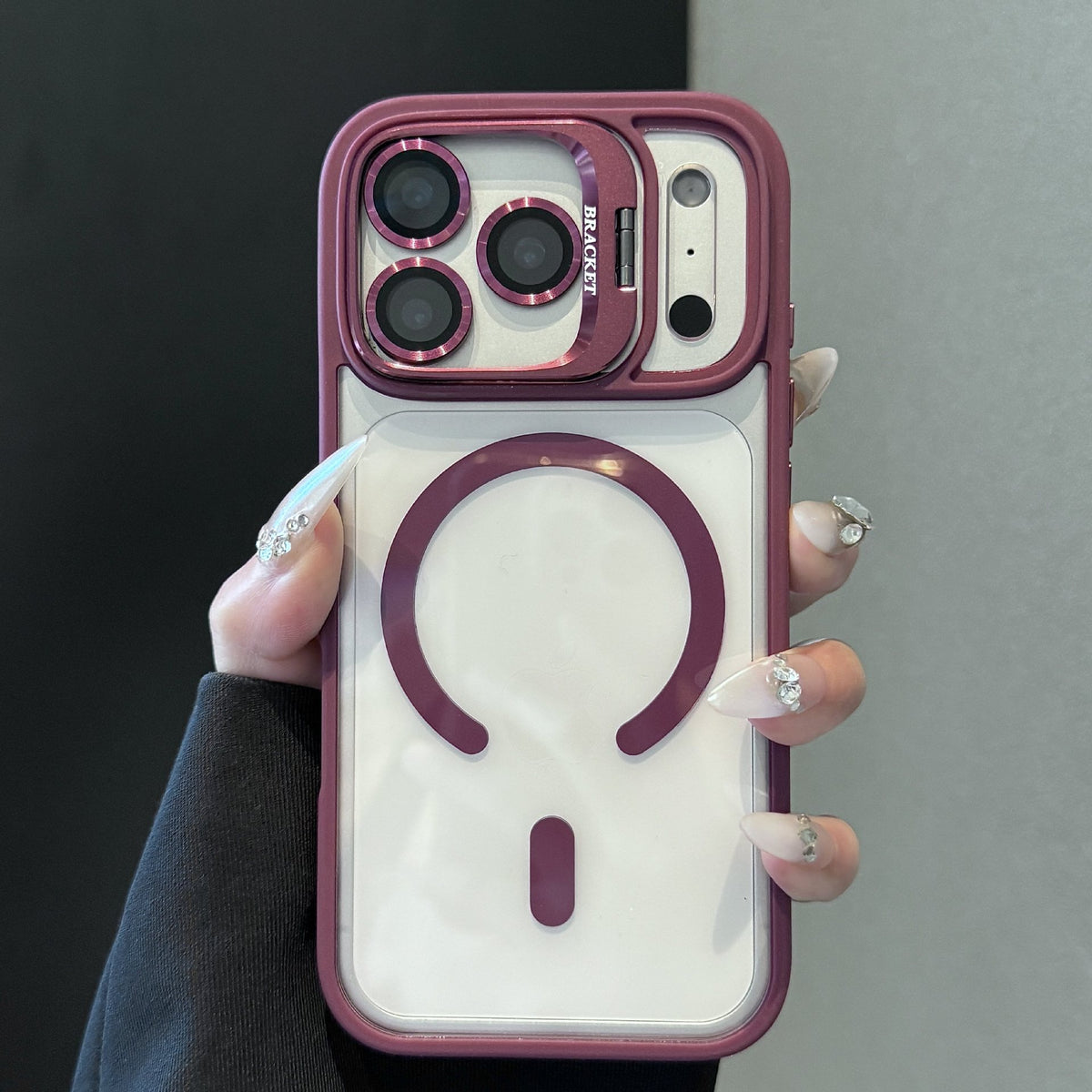 Transparent Matte Magnetic Lens-Holder iPhone Case