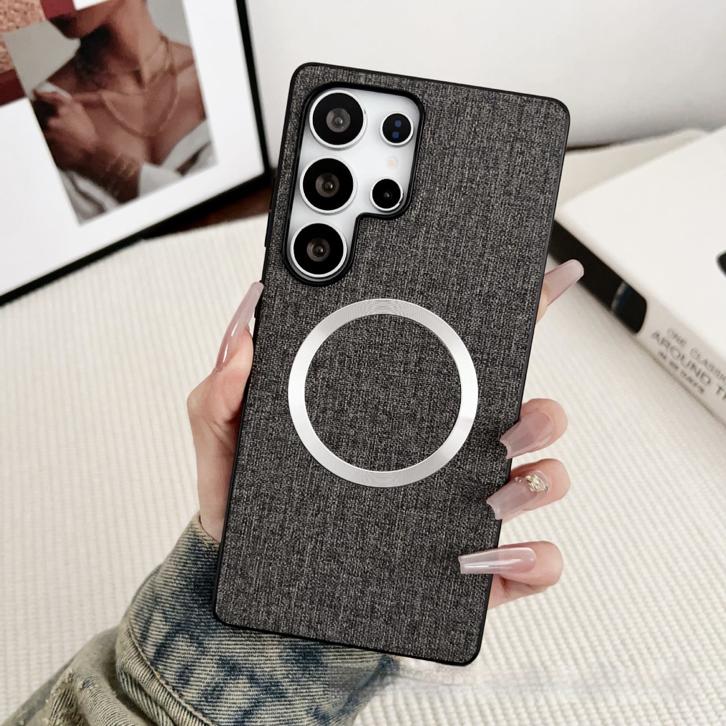 Solid color fabric magnetic Samsung phone case