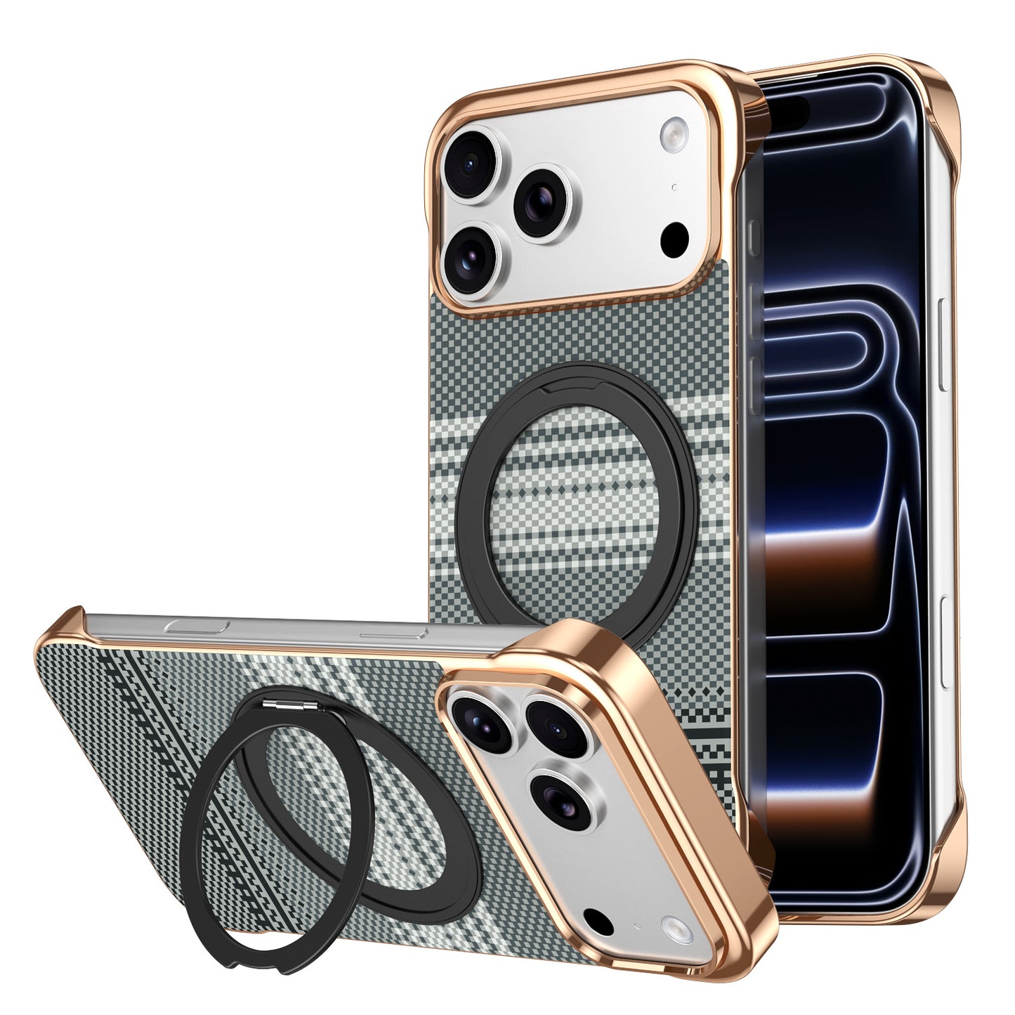 Kevlar Frameless Rotating Magnetic Kickstand Case for iPhone