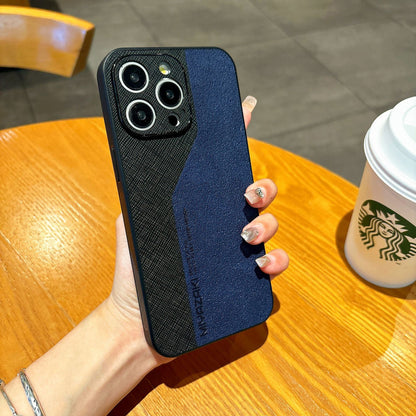 Color-blocked leather Apple phone case
