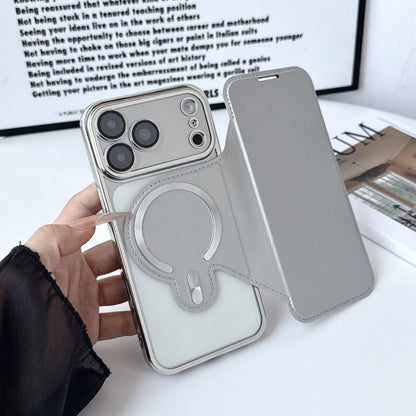 Electroplated flip case with card slot and magnetic closure for Apple iPhone