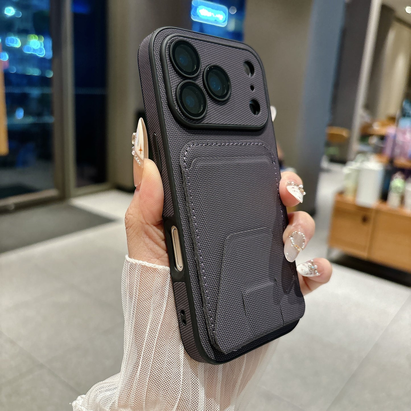 Fiber side-mounted large-view window Apple phone case