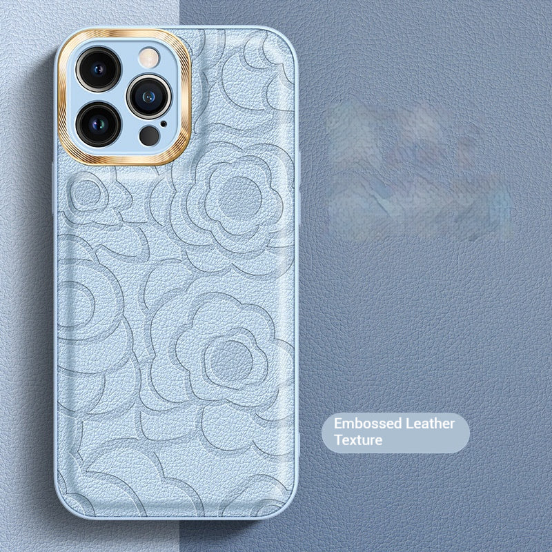 Flower leather metal lens iPhone case
