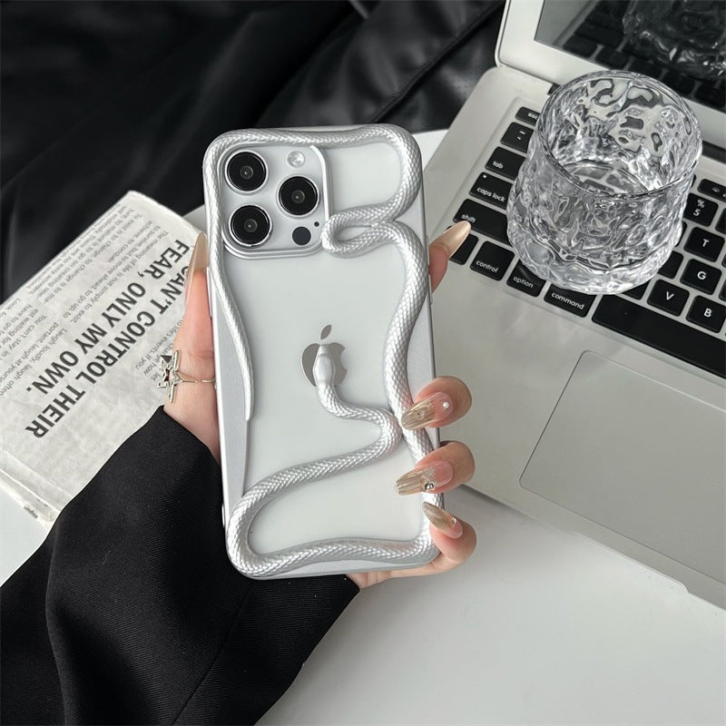 Electroplating three-dimensional matte hollow snake Apple phone case
