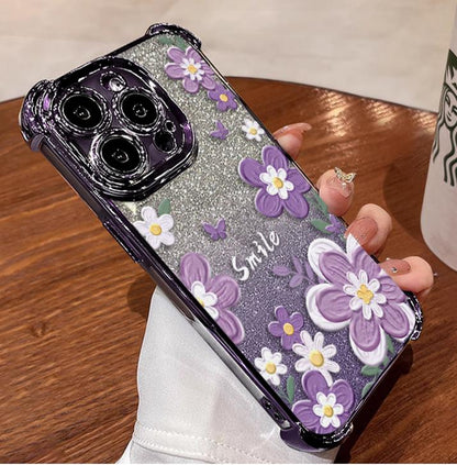 Oil painting flower glitter anti-drop Apple phone case
