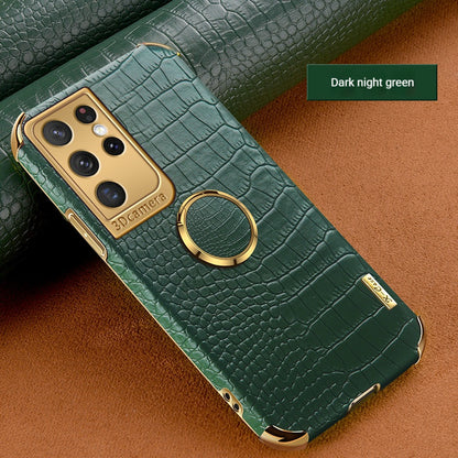 Electroplated crocodile-patterned magnetic Samsung phone case