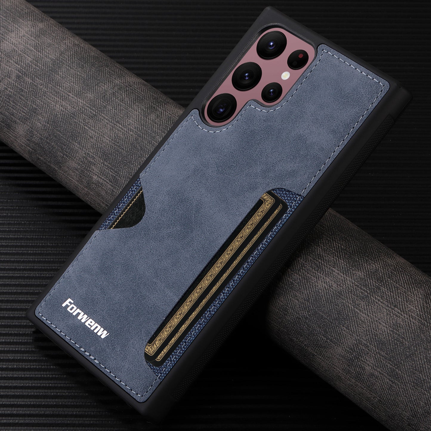 Retro-style shockproof leather case for Samsung phones with card slot and soft edges.