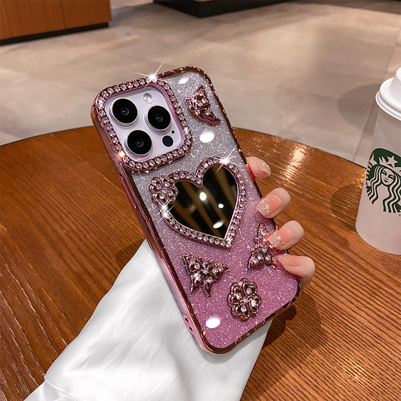 Electroplated rhinestone heart mirror iPhone case