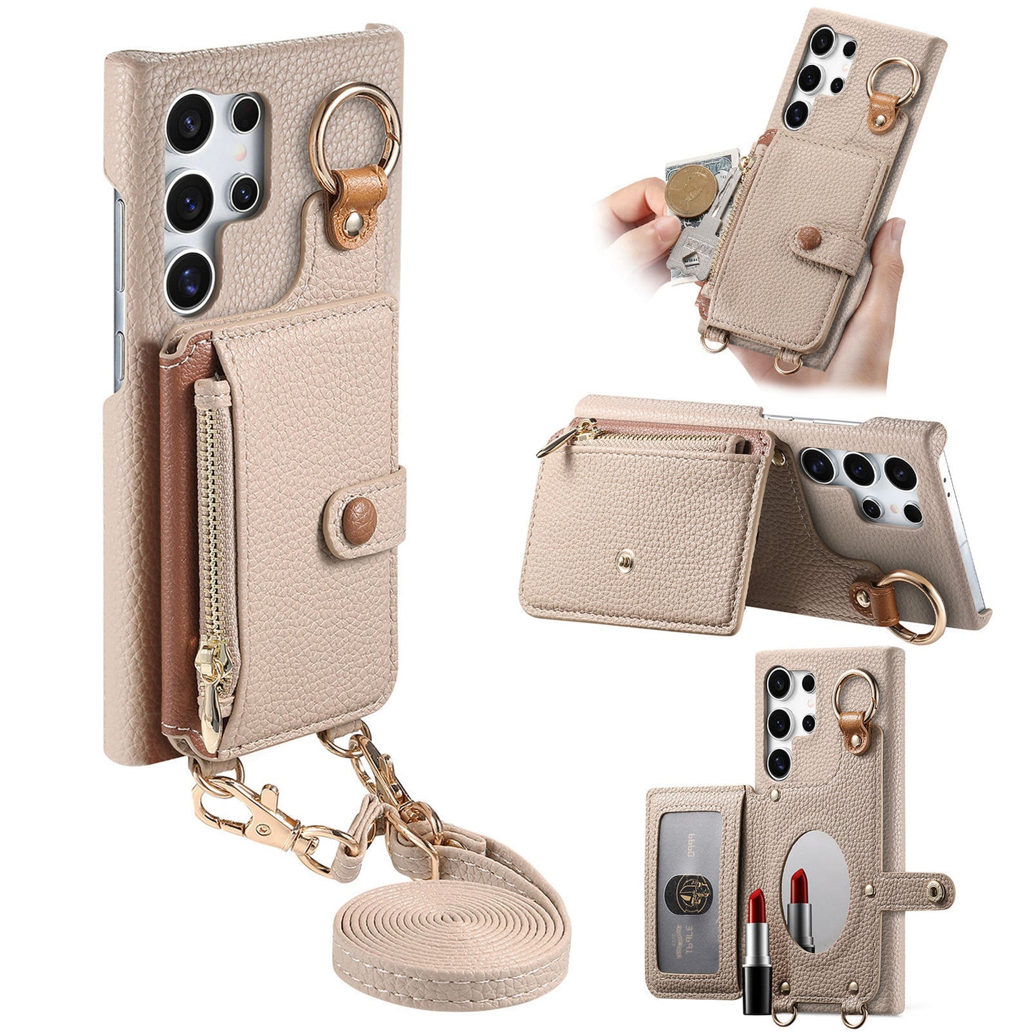 Leather built-in mirror anti-drop card Samsung mobile phone case