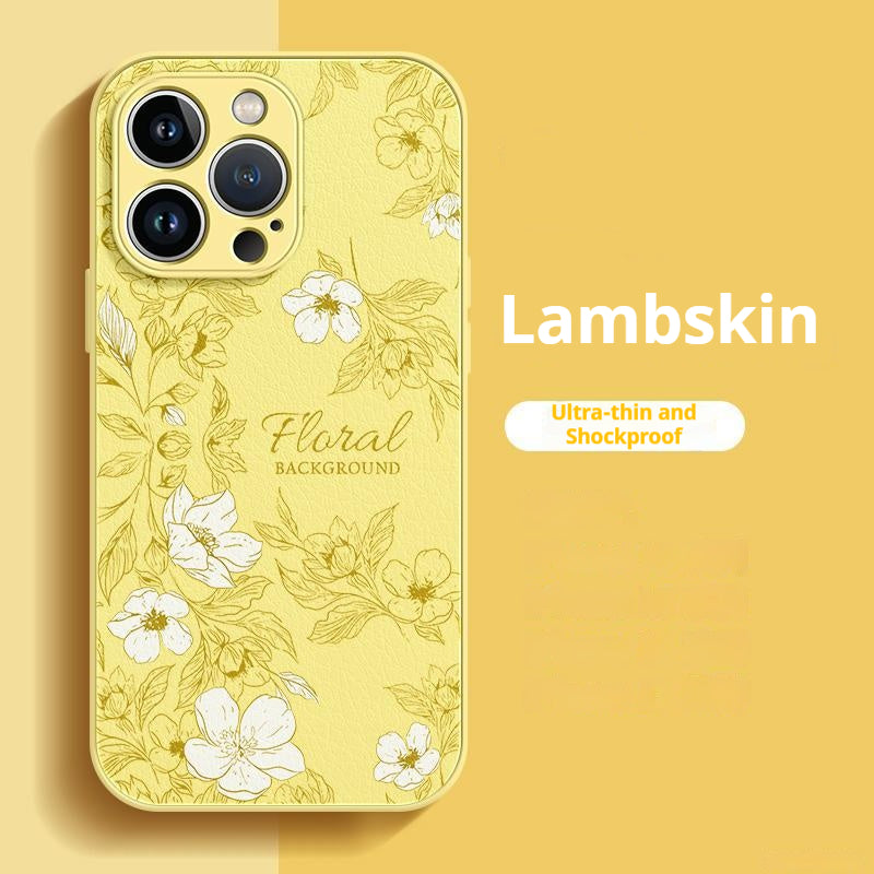 Camellia Pattern Lambskin Apple Phone Case