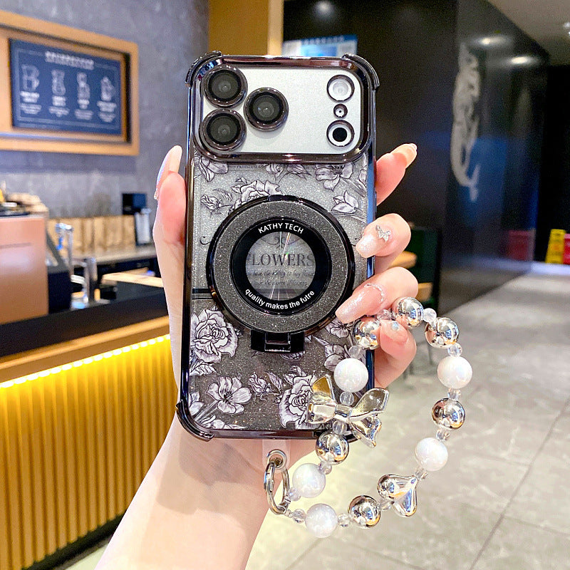 Floral Glitter Magnetic Apple Phone Case