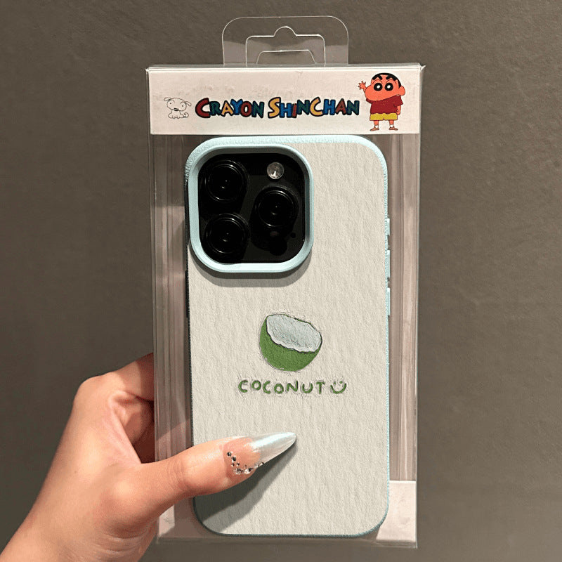 Green coconut-patterned frosted apple phone case
