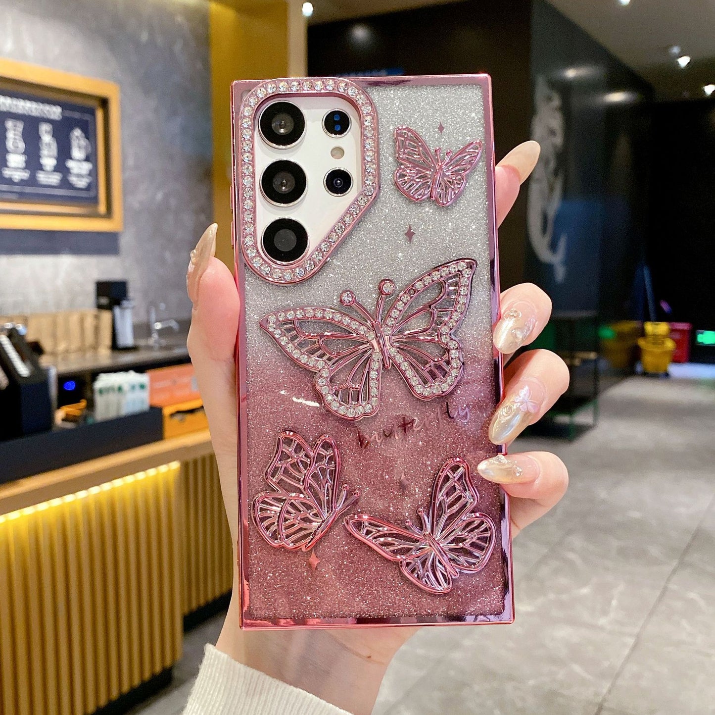 3D Glitter Rhinestone Butterfly Samsung Phone Case