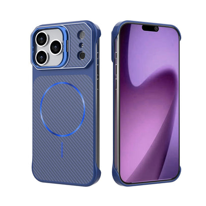 Frameless carbon fiber textured stand Apple phone case