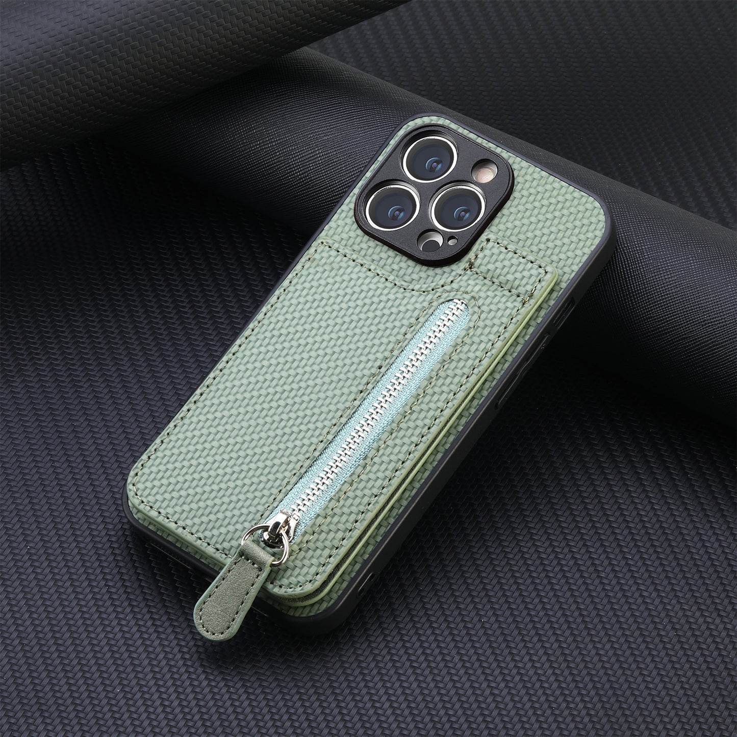 Wallet-style zippered case with stand for iPhone