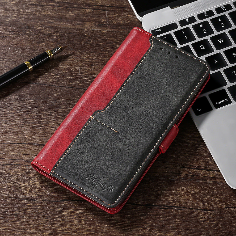 Color-blocked leather flip case with card slot Samsung phone cases