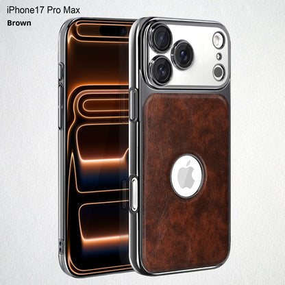 Electroplated frame leather texture exposed logo Apple phone case