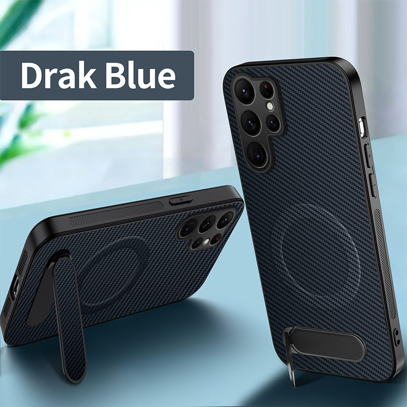 Carbon fiber textured magnetic stand Samsung phone case