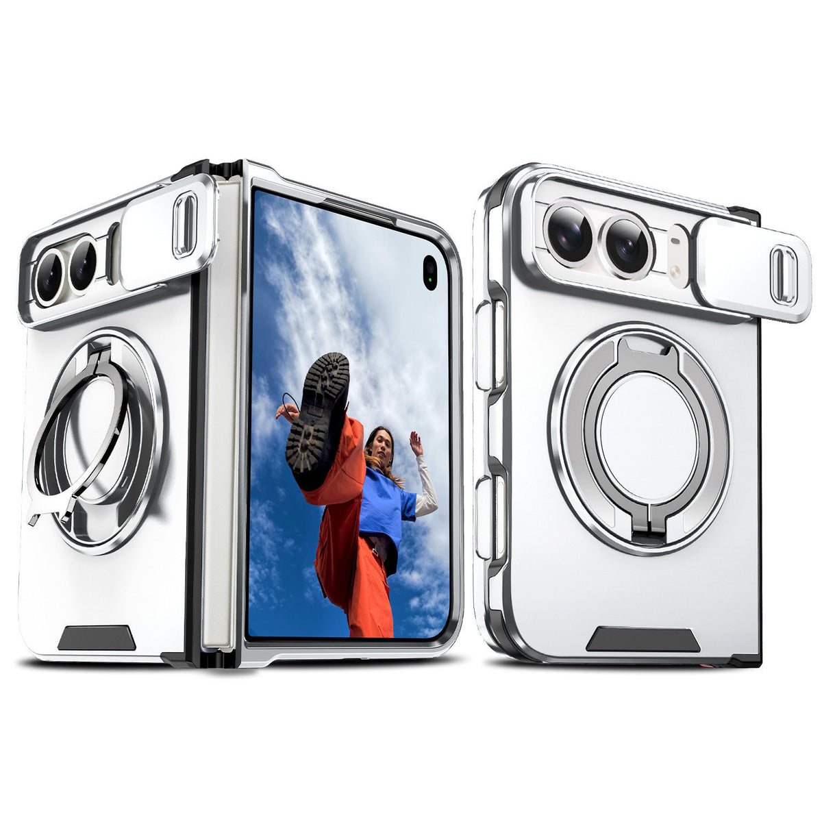 Magnetic Phone Case for Apple with Sliding/Rotating Kickstand