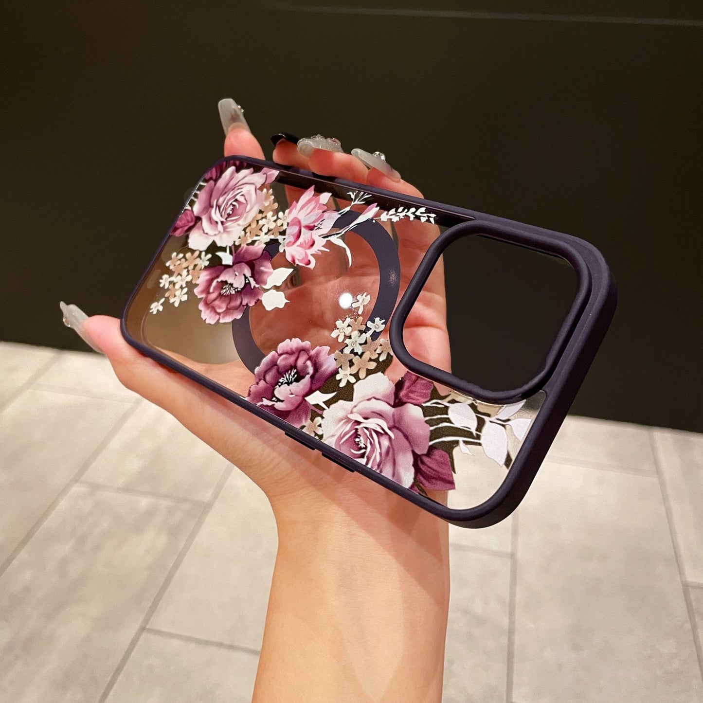Floral Pattern Acrylic Magnetic Apple Phone Case
