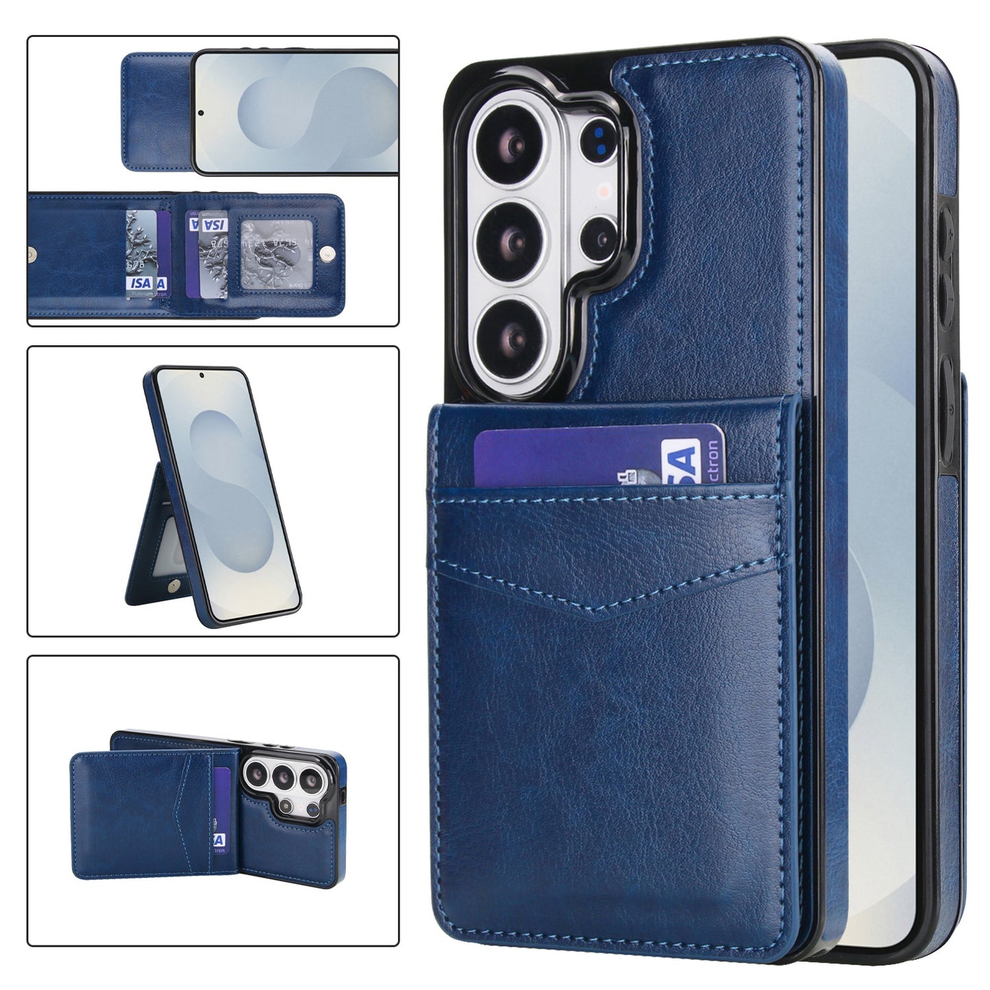 Flip-style solid color SIM card slot leather case for Samsung phones