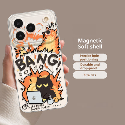 Graffiti Kitten Transparent Magnetic Apple Phone Case