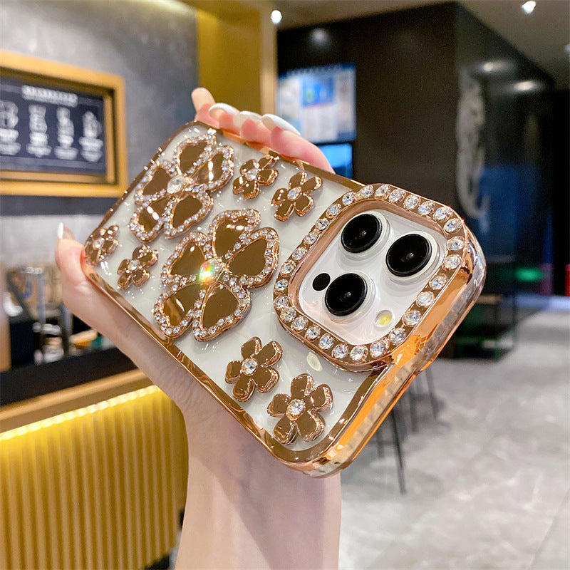 3D Flower Diamond Electroplating Apple Phone Case