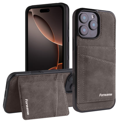 Solid color card holder stand leather Apple phone case