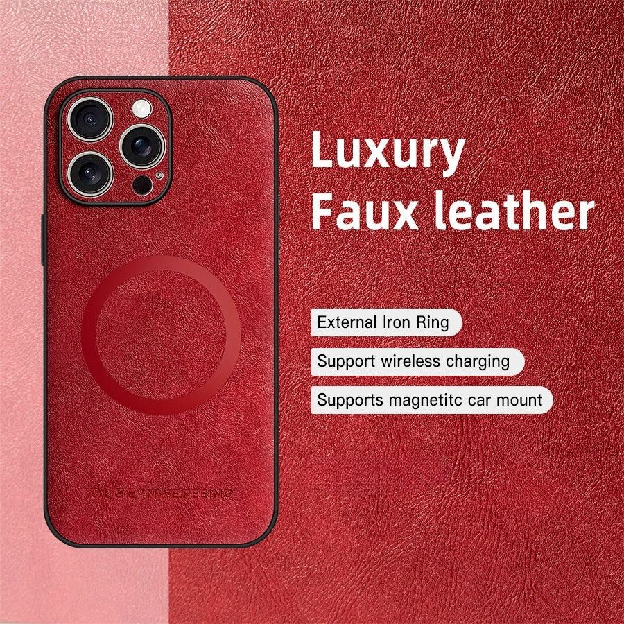 Skin-friendly cowhide textured magnetic Apple phone case