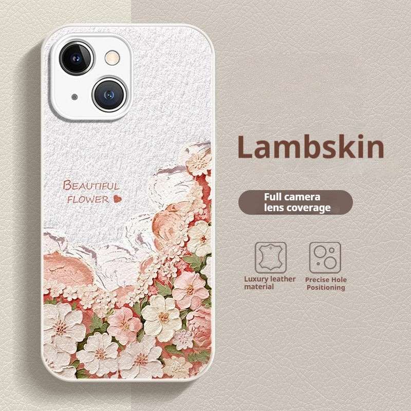Oil painting floral full-coverage leather Apple phone case