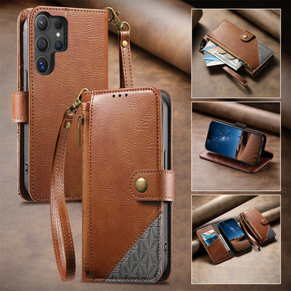 Business color-blocked leather Samsung phone case