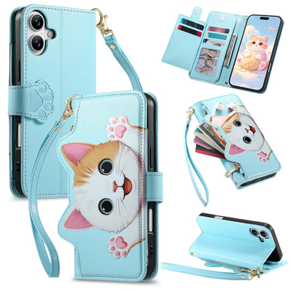 Cat and dog style flip phone case with short lanyard