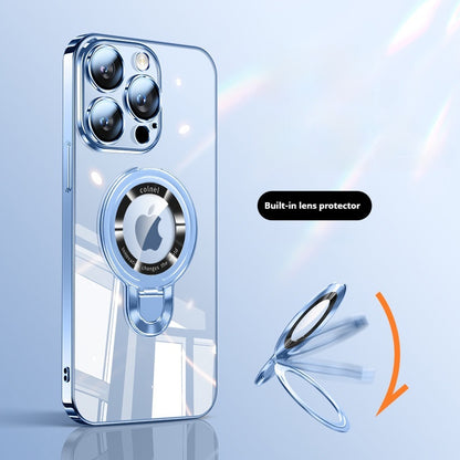 U shield electroplating PC magnetic bracket Apple mobile phone case