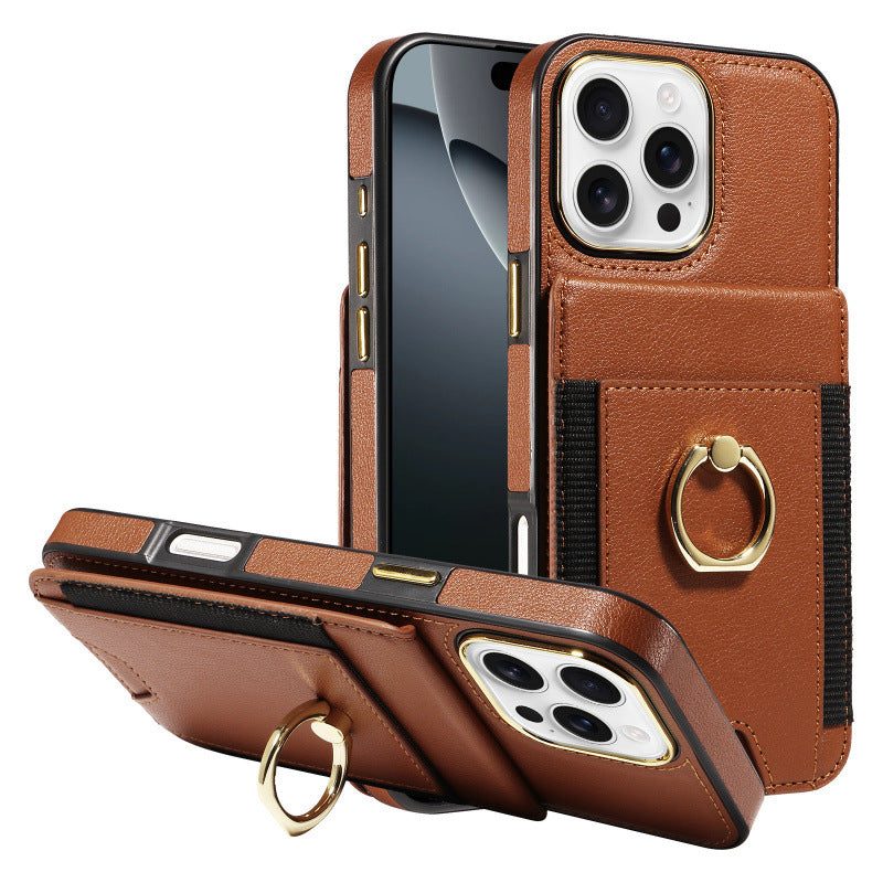 Ring holder leather case with card slot for Apple phone case