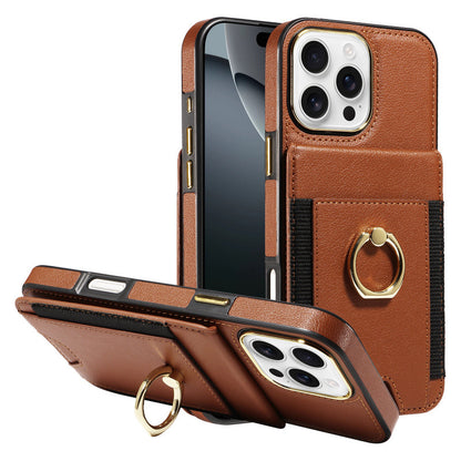 Ring holder leather case with card slot for Apple phone case