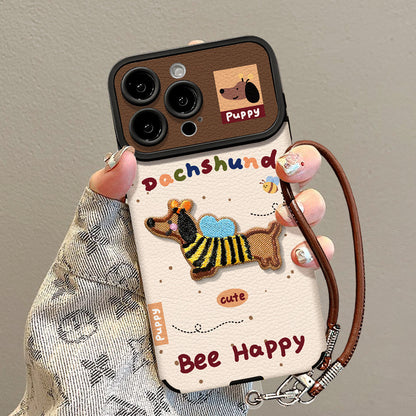 Embroidered Dog Leather Patch iPhone Case