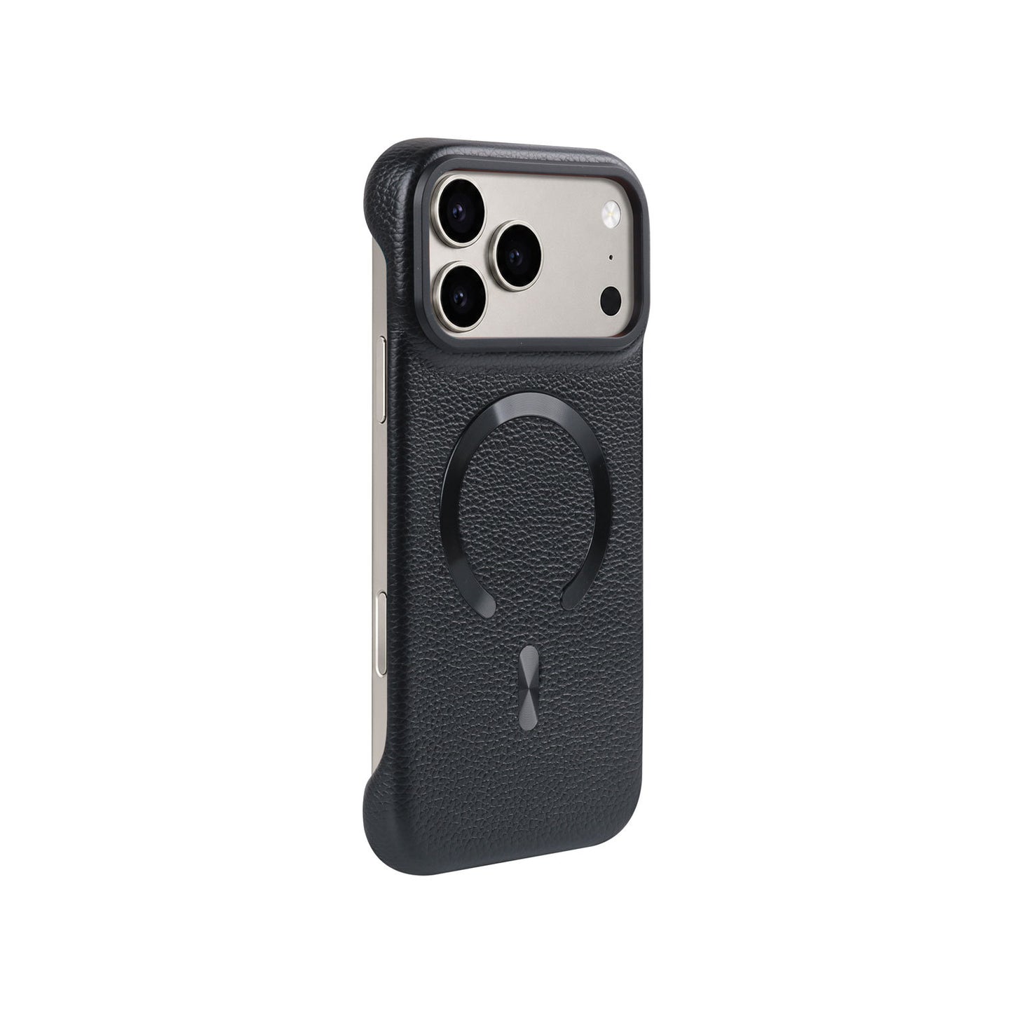 Solid-color, frameless litchi-grain leather iPhone case