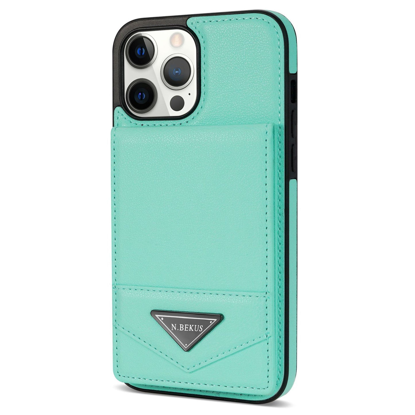 Apple phone case with a sliding back cover featuring a card slot.