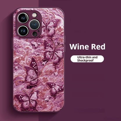 Embroidered butterfly lambskin shockproof Apple phone case