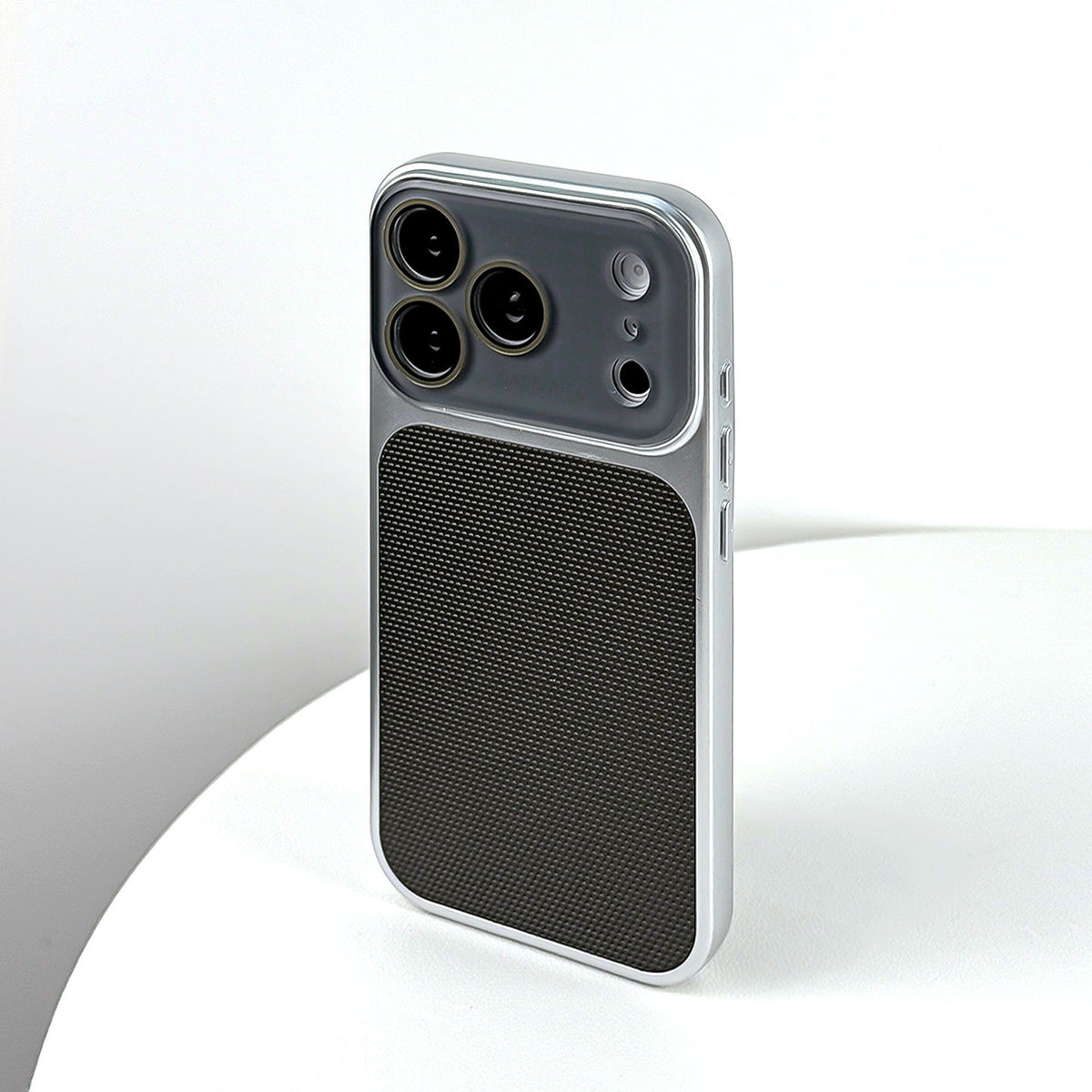 Waffle-pattern full-coverage iPhone case with large camera window cutout