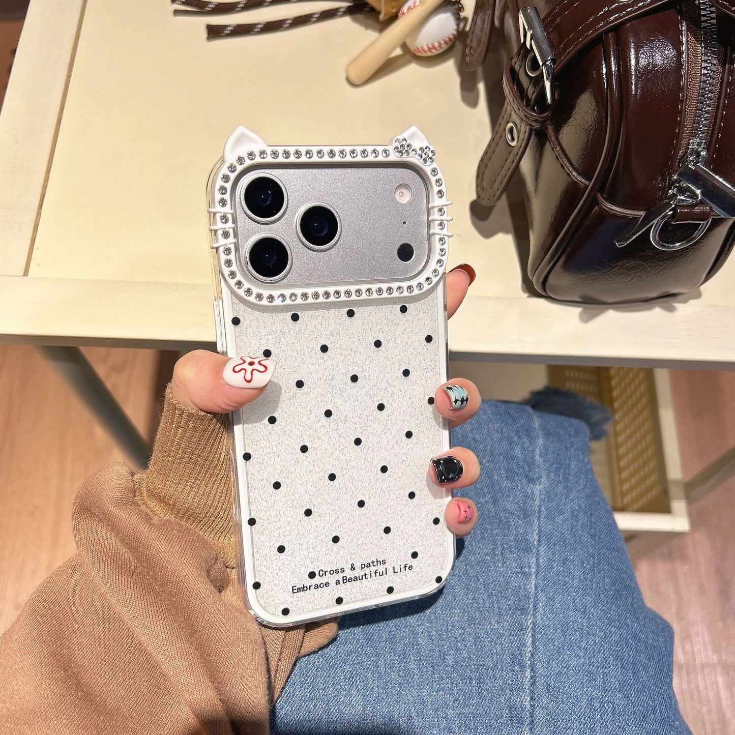 Polka dot cat ear fashion Apple phone case
