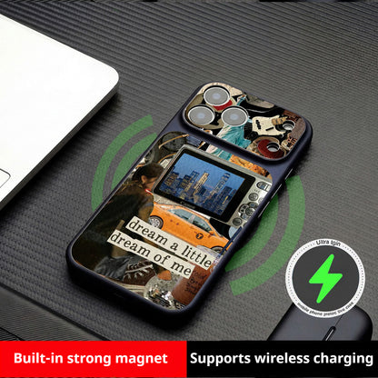 Retro patchwork leather magnetic Apple phone case