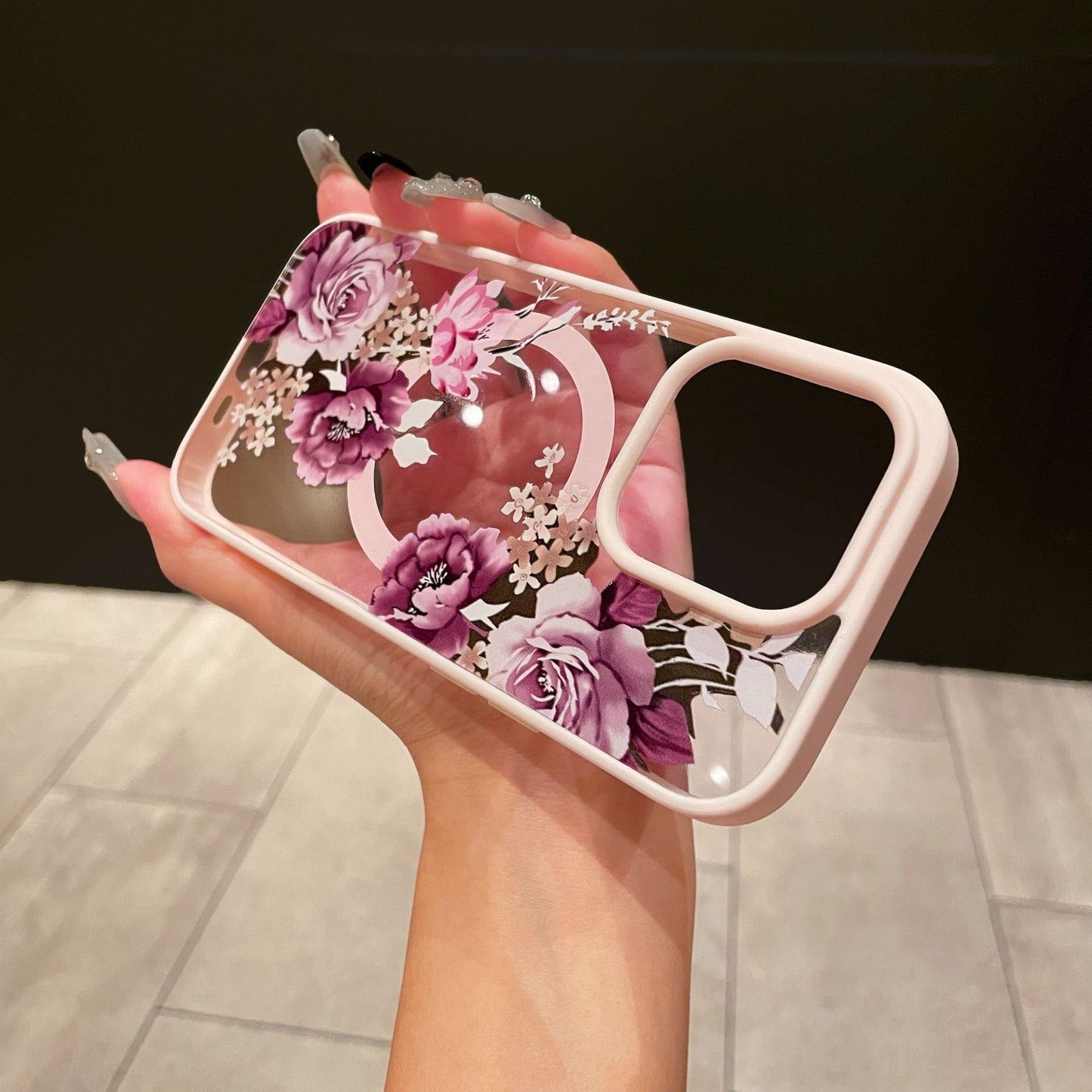 Floral Pattern Acrylic Magnetic Apple Phone Case