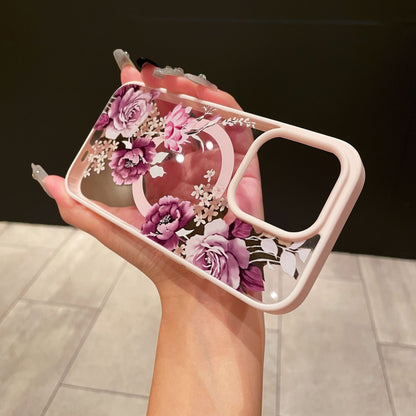Floral Pattern Acrylic Magnetic Apple Phone Case