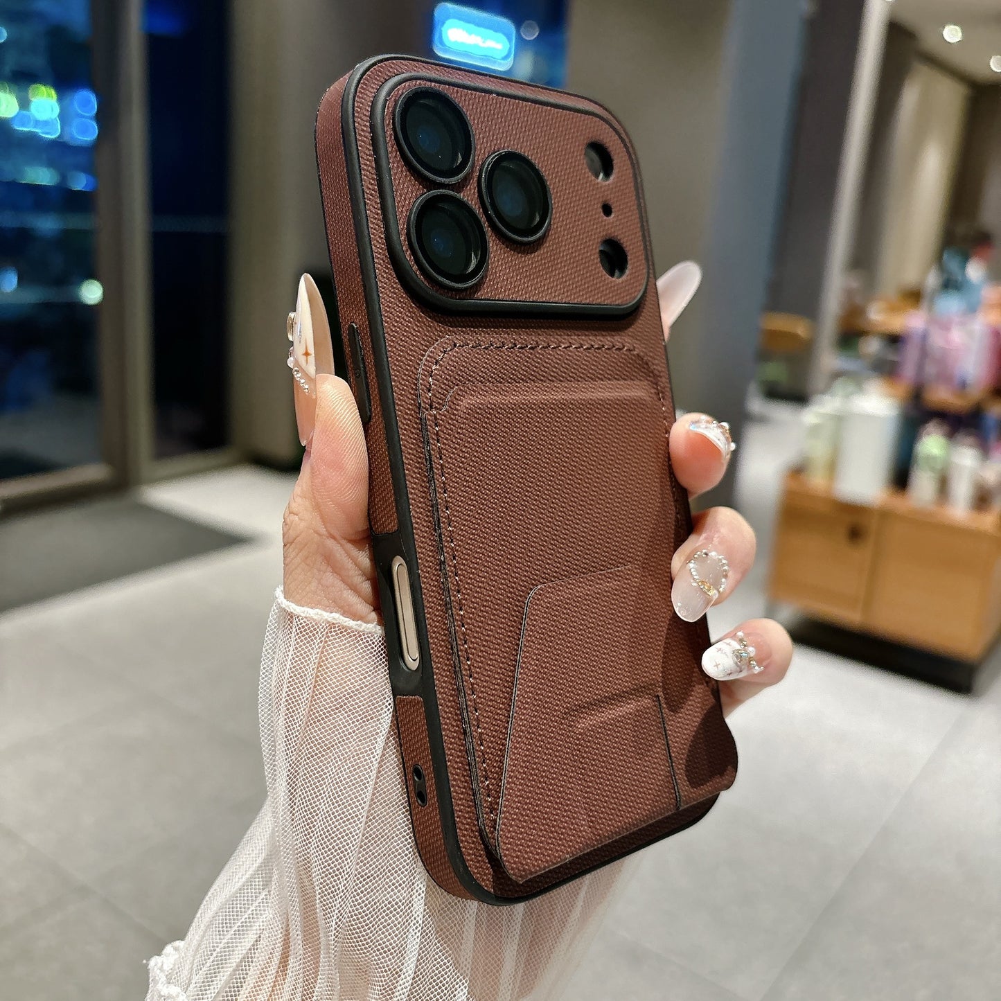 Fiber side-mounted large-view window Apple phone case