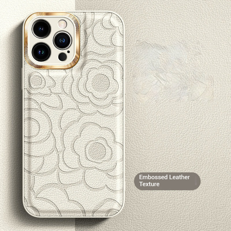 Flower leather metal lens iPhone case