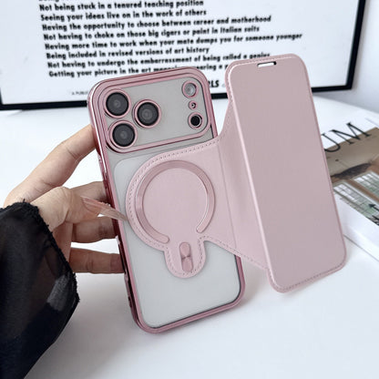 Electroplated flip case with card slot and magnetic closure for Apple iPhone