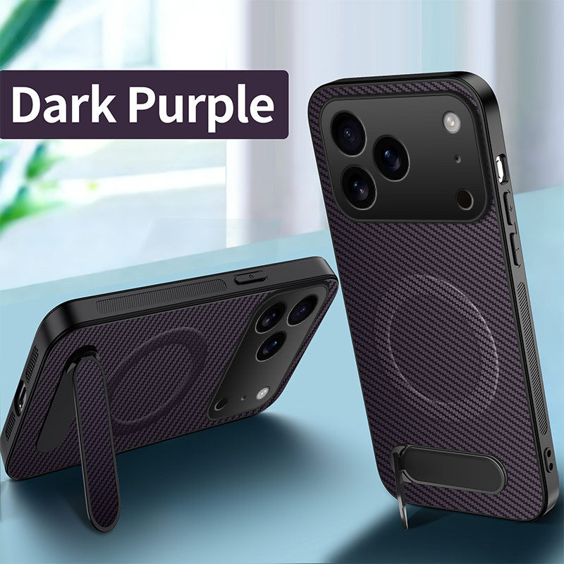 Carbon fiber textured magnetic stand Apple phone case