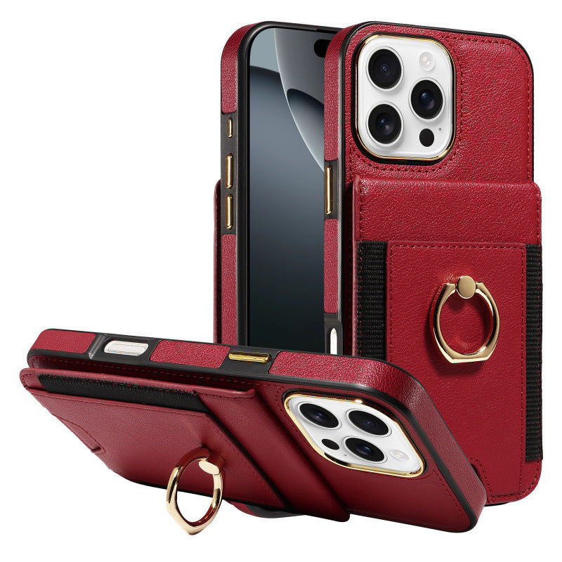 Ring holder leather case with card slot for Apple phone case
